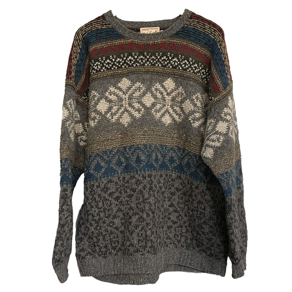Woolrich Sweater Wool Silk Handknit Nordic Pullover Mens XL